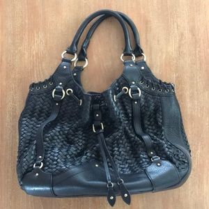 Cole Haan black woven leather hand bag